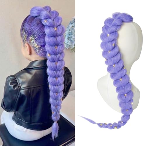 30" Purple Braiding Hair Ponytail for Girls - Ready-to-Wear Extensions