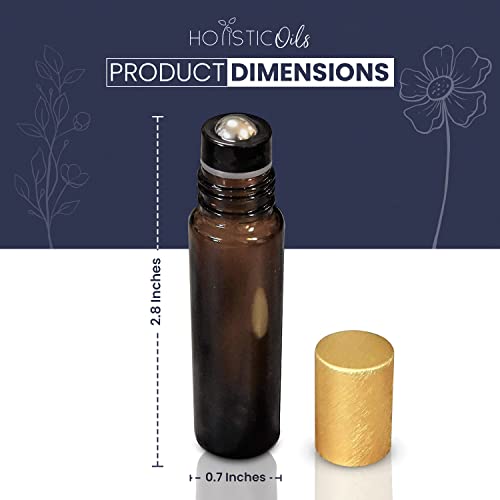 12-Pack 10ml Amber Glass Roller Bottles with Brushed Gold Leakproof Caps ? Premium Empty Roll-On Bottles for Essential Oils, Perfumes, Serums, DIY Aromatherapy & Beauty Products