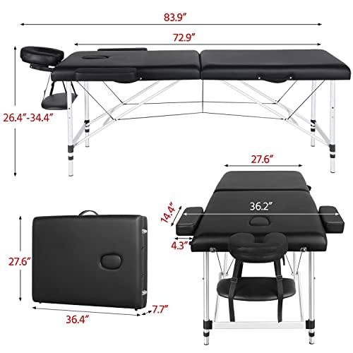 Yaheetech Portable Massage Table - Foldable, Adjustable Height, 28" Wide