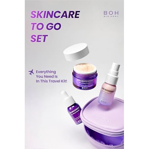 BIOHEAL BOH Probioderm 3D Lifting Travel Size Skin Care Kit | Korean Skincare Set for Firming & Hydration, with Ampoule, Face Moisturizer & Serum Spray | Mini Travel Essentials & Gift Set for Women