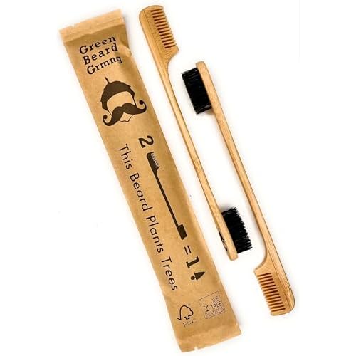 2-in-1 Sapling Mustache Brush & Comb (2-pack) from Green Beard Grmng - Boar Bristle & Bamboo