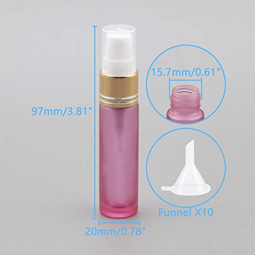 10Pcs Glass Spray Bottles, 10ml (1/3oz) Matte Pink Sprayer Bottle with Funnels Droppers, Fine Mist Sprayer Atomizer Vials for Essential Oils Perfume Cosmetic Liquid