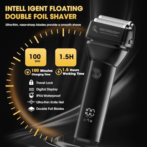 4 in 1 Hair Clippers for Men, Professional T-Blade Trimmer, Electric Foil Shaver, Nose Hair Trimmer, Cordless, LCD Display, Grooming Kit(Black)