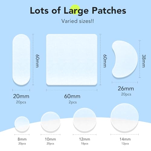 LitBear Large Pimple Patches (7 Sizes 112 Patches), Big Acne Patches, XL Hydrocolloid Bandages for Full Face, Forehead, Chin, Nose, Body, Back, Neck & Chest, Oval, Moon, Square hydrocolloid Patch