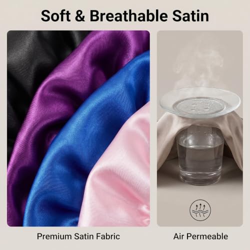 Extra Large Silk Bonnet 4 Pack for Curly Hair - No Slip Design