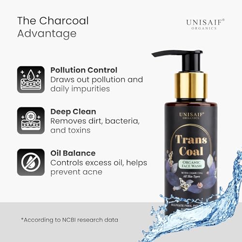 Transcoal Charcoal Face Wash - Natural Charcoal Face Wash Men & Women | Acne Prevention Exfoliating Face Wash | Oil Control | Deep Facial Cleanser 100ML