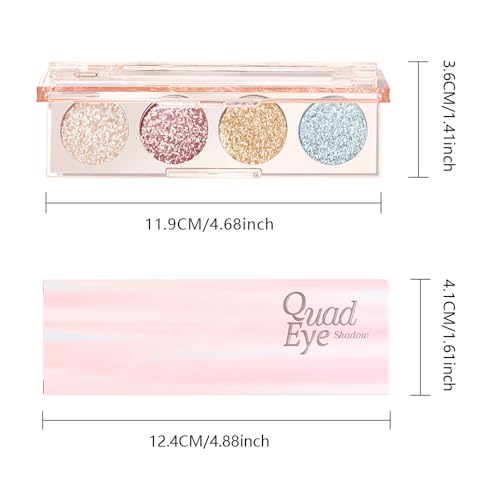 4-Color Glitter Eyeshadow Palette - Shimmer Pearl, Rose Gold, Gold & Blue