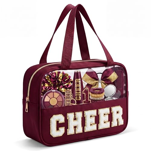 Cheer Makeup Bag with Chenille Letters - Clear Cosmetic Pouch for Cheerleaders