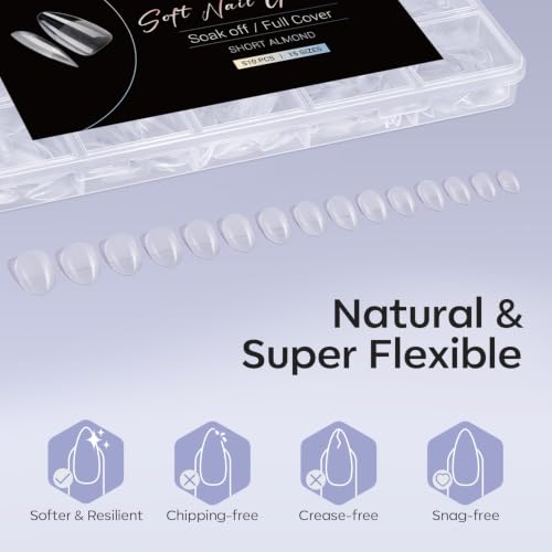 Modelones Short Almond Fake Nail Tips - Half Matte 510Pcs for Nail Extensions DIY