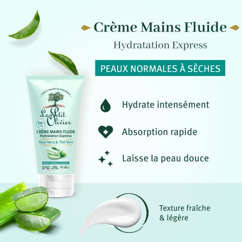 Le Petit Olivier Express Moisturizing Hand Cream - Aloe Vera And Green Tea - Express Moisturizing - No Greasy Or Sticky Feeling - Skin Is Soft And Silky - For Normal To Dry Skin - 2.5 Oz