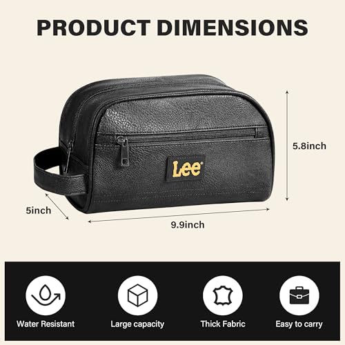 Lee Toiletry Bag for Men, PU Leather Travel Dopp Kit, Water-Resistant Men's Shaving Kit Bathroom Organizer, Gifts for Men