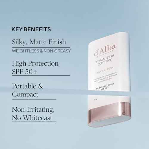 d'alba Piedmont Air Fit Fresh Sun Stick, OTC BROAD SPECTRUM SPF 50+, Non-Sticky On-the-Go Sun Protection, Outdoor Essential Vegan NEW Type Sun Stick, Silky & Fresh, Korean Skin Care (0.7 Oz.)