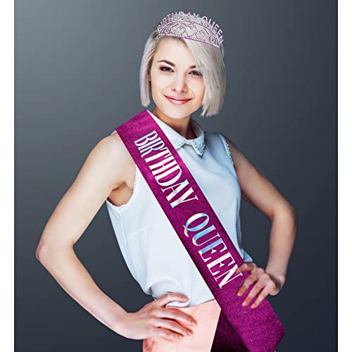 Purple AB Rhinestone Tiara & Birthday Queen Sash Set