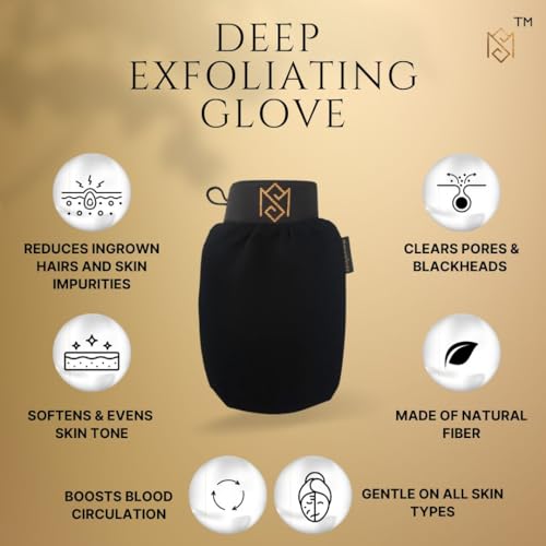 Exfoliating Glove Kessa Mitt Body Scrubber - Dead Skin Remover Shower Glove for Dead Skin Scrubbing and Deep Pore Cleansing - by MoroccanSource (1 Pack Black)