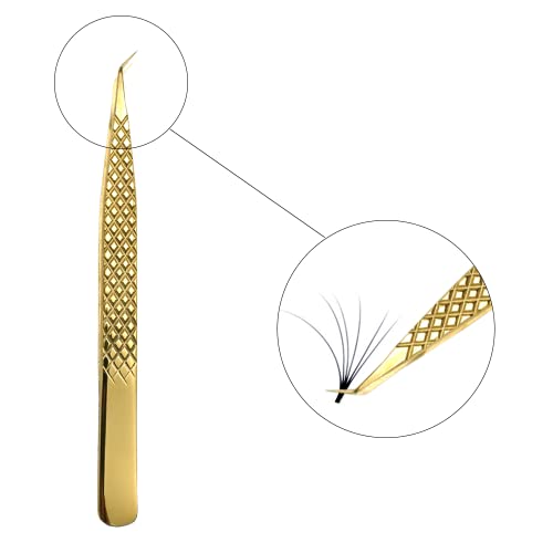 Dassen Lash Extension Tweezers Volume Eyelash Tweezers Super Strong Grip Curved Precision Stainless Steel Tweezers Anti-Static Eyelash Tools（Gold） (3-1S Gold)…