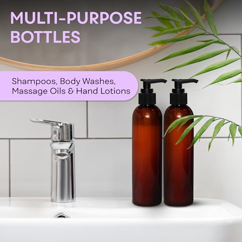 8 OZ Amber Lotion Pump Bottles, BPA-Free Refillable (3-Pack)