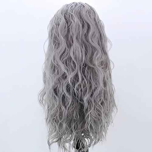Silver Grey Long Curly Synthetic Lace Front Wigs for Women Free Part Pre Plucked Natural Hairline Lace Front Synthetic Cosplay Wigs Glueless Daily Wear Costume Wig 24 Inches