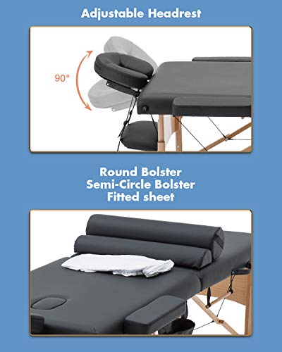 Portable Adjustable Massage Table 73 Inch Spa Bed with Carry Case, Foldable & Comfort