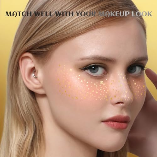 12 Gold Glitter Freckles Patches - Waterproof Face Makeup
