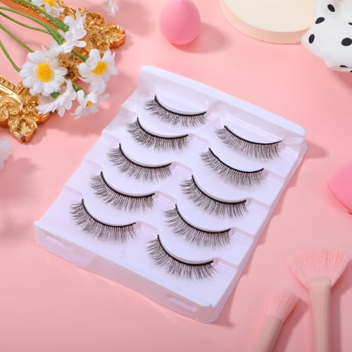 3D Fiber False Eyelashes - 5 Pairs Natural Reusable Strip Lashes