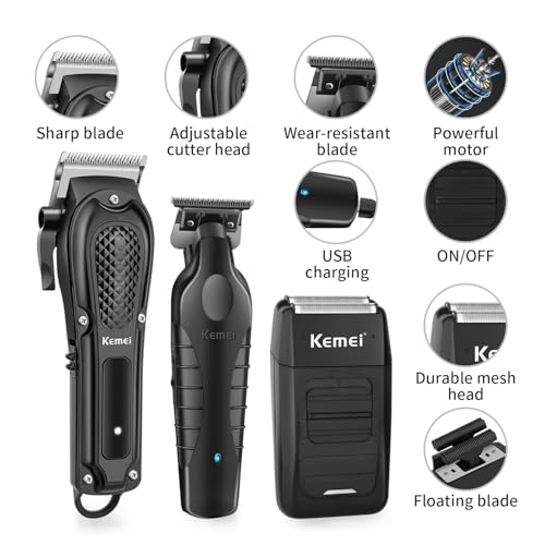 KEMEI 3-in-1 Hair Clipper, Beard Trimmer & Foil Shaver Kit