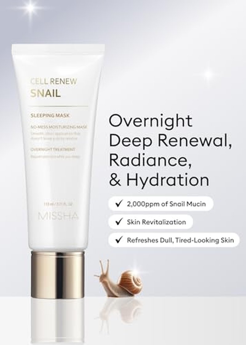 MISSHA Snail Sleeping Mask - Overnight Face Mask for Acne Scars & Dull Skin, 3.71 Fl oz