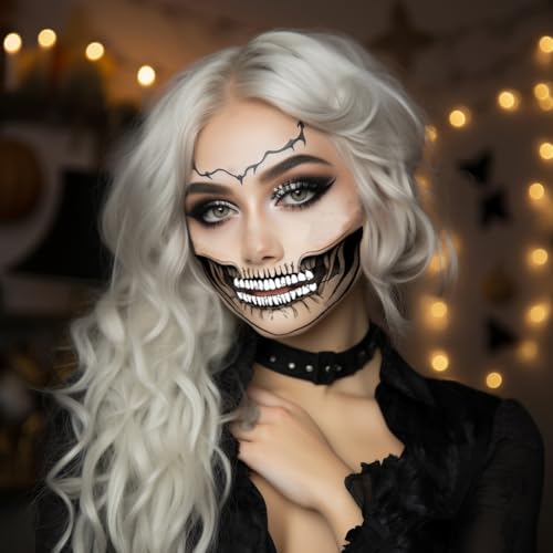 Skeleton Face Temporary Tattoos - Easy Water-Apply Halloween