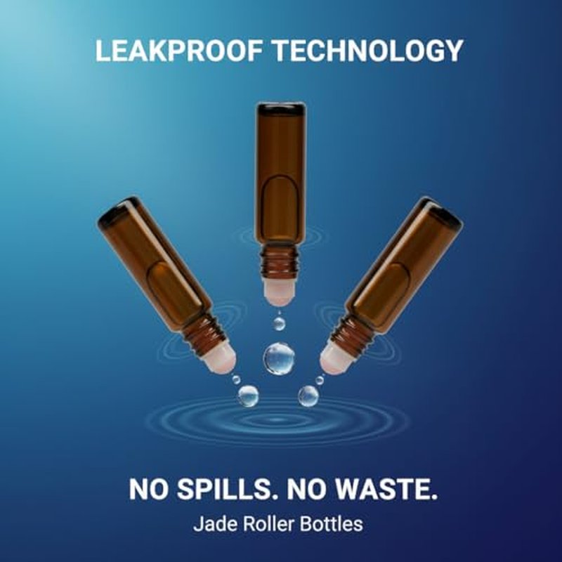 4-Pack Rose Quartz Roller Bottles - 10ml Amber Glass Set for Essential Oils