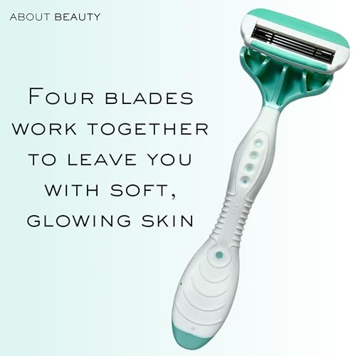 About Beauty Spa Shave 4 Blade Disposable Razors, Includes 4 Disposable Shavers, Adjust to Curves for a Close Shave, Skin-Soothing Coconut Oil Moisture Pad Gently Glides Along Skin
