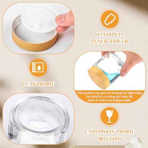 Norme 96 Pcs Glass Jars with Lids Empty Small Glass Containers and Inner Liners Reusable Cosmetic Jars Round Airtight Bottles with Plastic Woodgrain Lids for Travel (4oz)