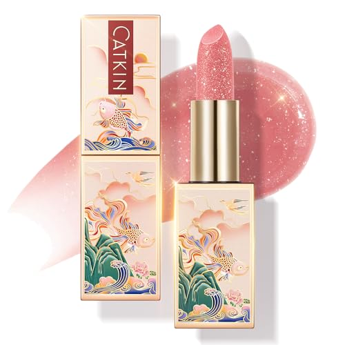 Catkin Lip Balm Color Tinted Glitter Lipstick Ultra Hydrating Lip Moistrurizer Chapstick with Vitamin E Nourishing For Cracked & Dry Lips 0.12 oz C10 Venus - Peach Pink …