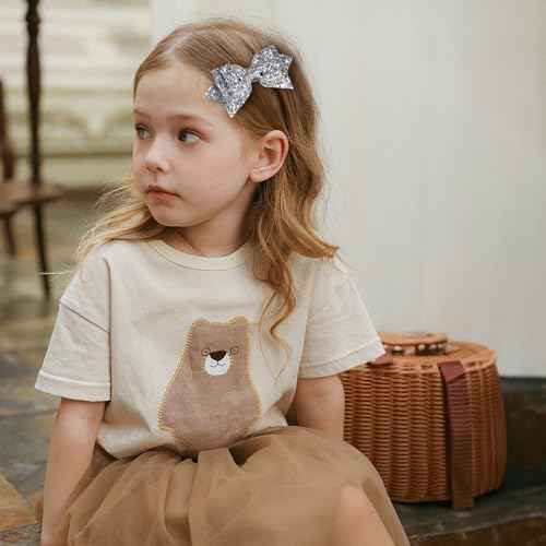 Glitter Christmas Sliver Hair Bows 4inch Shiny Sequins Bowknot Alligator Clips Barrettes Pins for Toddler Teens Baby Girls Kids Birthday New Year Wedding Xmas Party Accessories Gift