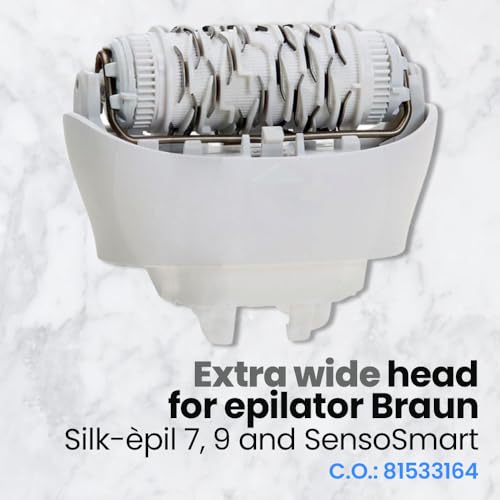 Replacement Epilator Head 81533164 Compatible with Braun Silk-?pil 7, Silk-?pil 9 and Xpressive | Extra Wide Epilation Head, White