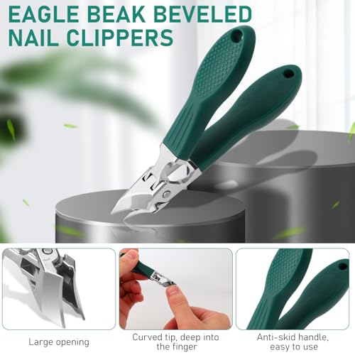 Eagle Beak Beveled Nail Clippers,Wide Jaw Opening Anti-Splash Slanted Nail Clipper,Long Handle Wide Jaw Opening Anti-Splash Slanted Nail Clipper,Edge Nail Clippers 3-Piece Set for Women and Men