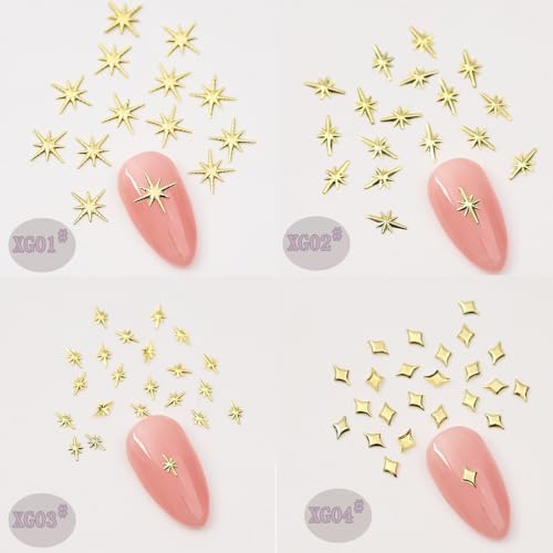 400Pcs Star Nail Charms for Nails Art 3D Gold Silver Star Nail Charms Metallic Studs Rhinestones Stars Nail Jewelry Decorations Manicure Kit Supplies Accessories for Women Acrylic Manicure Salon