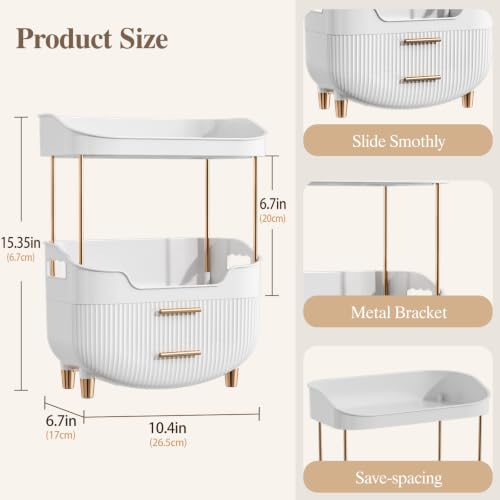 caktraie 4-Tier Makeup Organizer with Drawer – White