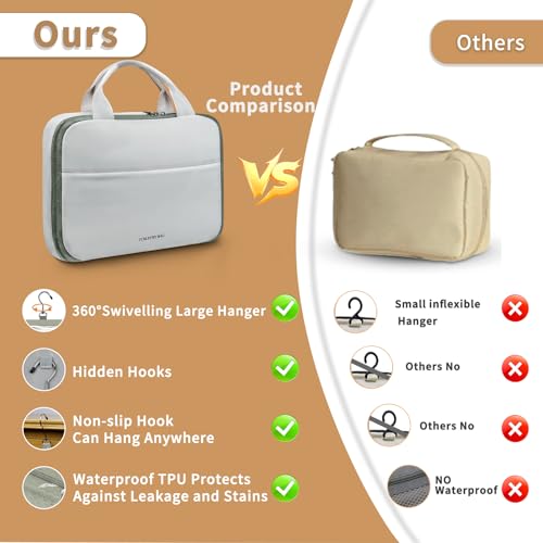 Folding Toiletry Bag with Hanging Hook - 3-Layer Waterproof Organizer