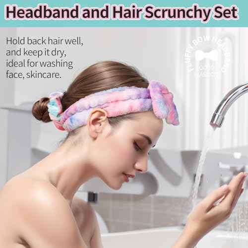 LEOBRO Spa Headband, Makeup and Skincare Headbands for Women, Headband for Washing Face, Face Wash Skin Care Make Up Headbands, with Hair Scrunchies, Christmas Gifts for Teens, Girls, Women