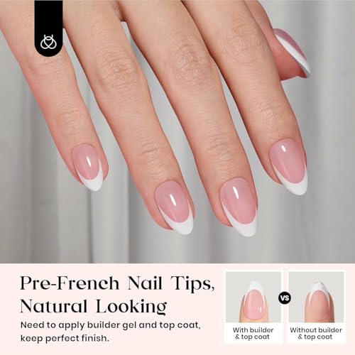 Beetles French Tip Press On Nails - Short Almond Pink Fake Nails (224 Pcs)