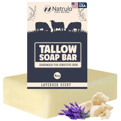 Beef Tallow Soap Bar ? All Natural Grass Fed Tallow Soap Lavender ? Moisturizing Face & Body Wash Great for Eczema, Dry, Itchy, Sensitive Skin ? Handcrafted Bath Soap for Adults, Kids, Made in USA