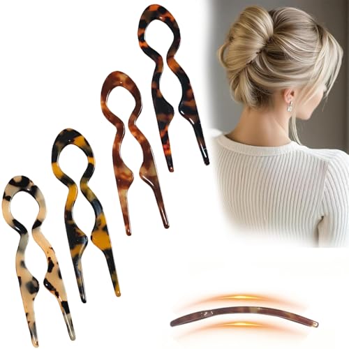French Hair Pins for Buns & Updos - 4 Pack Acetate Clips