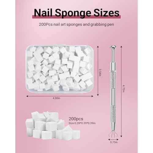 200Pcs Nail Sponges for Ombre, Soft Nail Art Sponges With Grabbing Pen , Manicure Nail Art Tools, Blooming Nails,Nail Tech Must Have Nail Accessories Supplies for Home and Salon