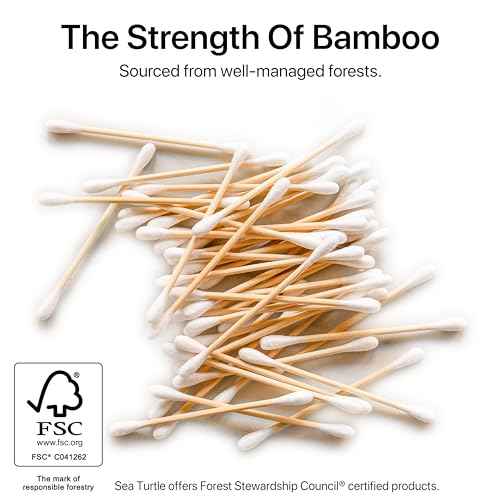Sea Turtle Bamboo Cotton Swabs (1000 Count) - Vegan, Eco Friendly, Organic, Double Tips, Wooden Ear Sticks, All Natural 100% Biodegradable Cotton Buds