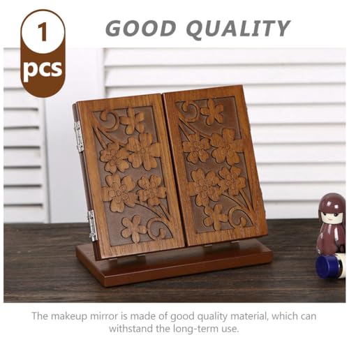 1pc Wood Dressing Table Mirror Wooden Three Mirrors Indoor Desktop Make up Vanity Carved Standing Desk Makeup