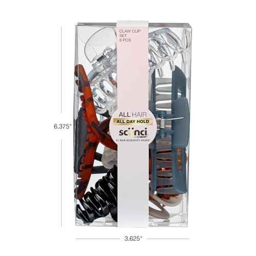 Scunci by Conair 8 piece claw clips set - claw clips for thick hair - hair accessories for women - Neutral Colors