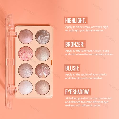KYDA 8-Color Baked Powder Palette – Eyeshadow, Highlighter & Contour
