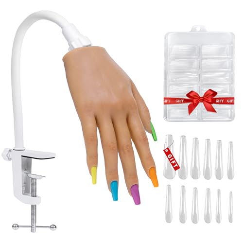 Practice Hand for Acrylic Nails,Realistic Silicone Training Hand with Flexible Fingers for Nail Art Practice,Professional Mannequin Hand Model Kit for Gel Polish & Manicure Beginners