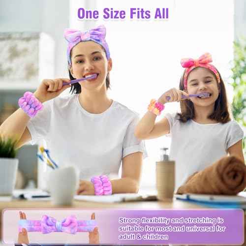 Spa Headbands for Women with Wristband Set: Facial Makeup Headbands for Girls & Teens - Soft Coral Fleece Elastic Hair Wraps with Wrist Accessories for Washing Face Shower Bath Beauty Skincare Gifts