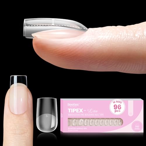 Beetles Tipex Lite Instant Apex Nail Tips Short Square 96 pcs - Salon-Quality DIY Extensions