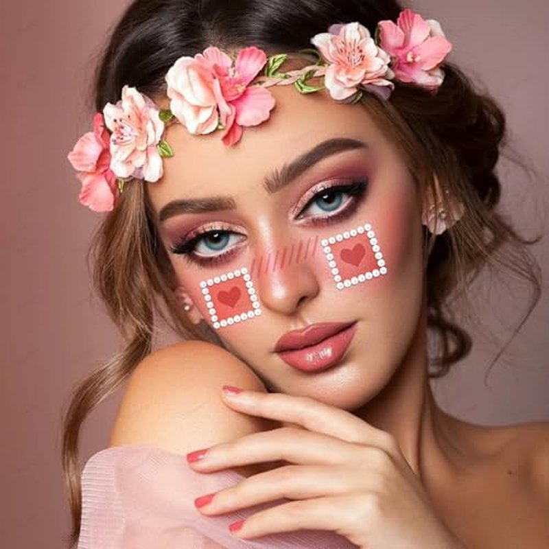10 Pcs Love Heart Blush Face Stickers Cute Valentine's Day Hearts Bows Peals Freckle Temporary Tattoo Self-adhesive Face Sticker Face Body Decal Stage Makeup Face Decoration for Holiday Party